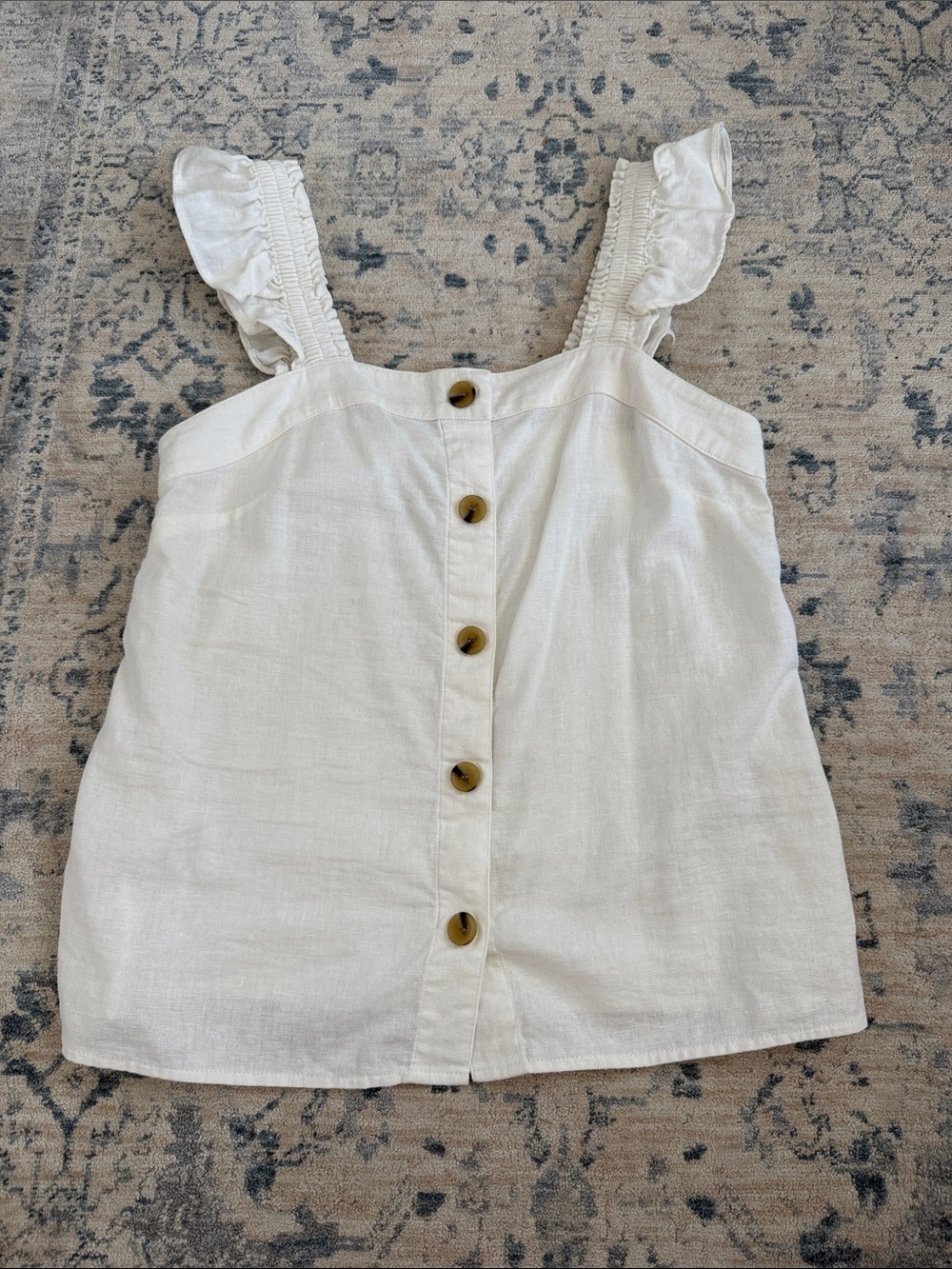 J. Crew Women's White Button-Front Ruffle Strap Top